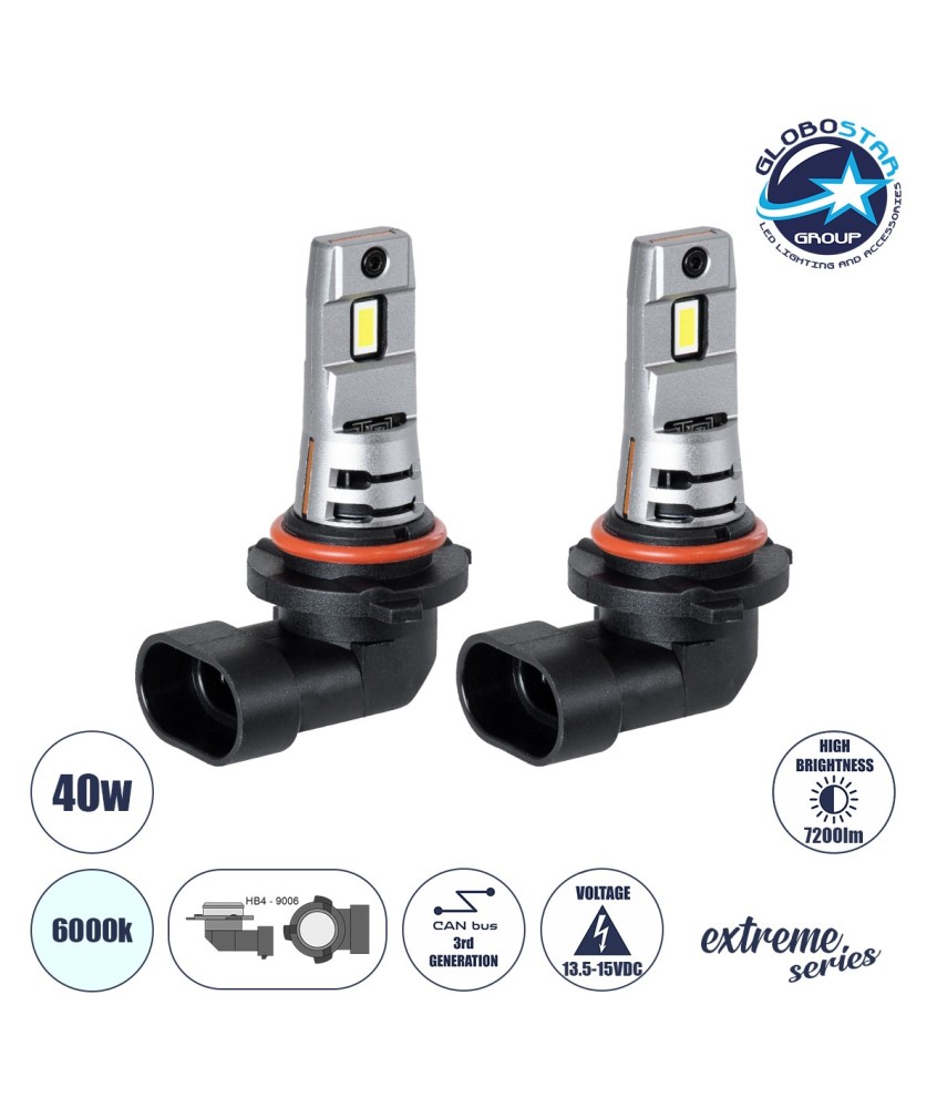 GloboStar® 85656 7S HB4 9006 KIT Βασικού Φωτισμού Αυτοκινήτου & Μοτοσυκλέτας 3rd Generation Can-Bus Extreme Series LED 7035 SMD 40W 7200lm DC 13.5-15V Αδιάβροχο IP68 Ψυχρό Λευκό 6000K